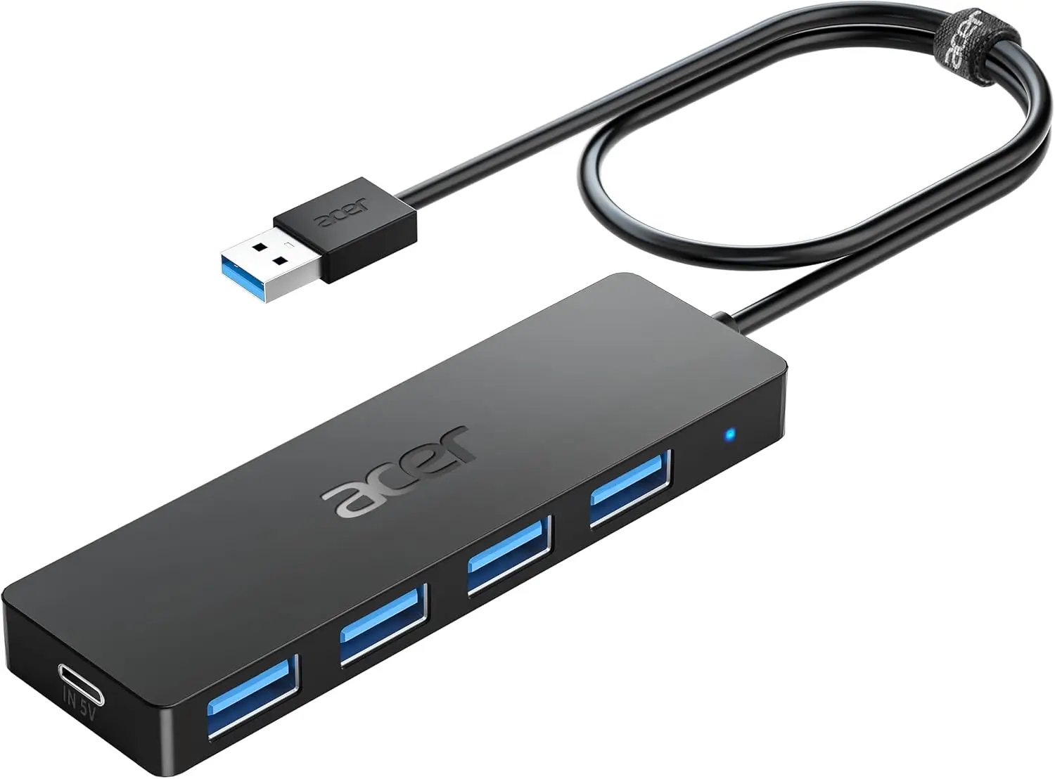 

4-Port USB 3.0 Hub with Type-C Power, High-Speed Data Transfer for Laptops and PCs (2ft Cable)