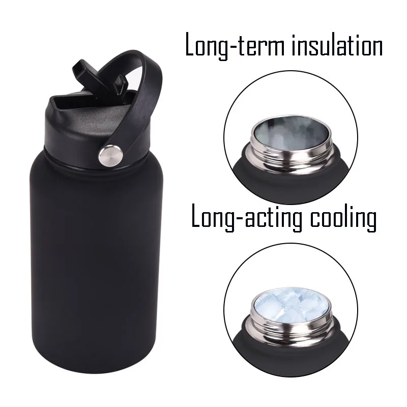 650ML Sports THERMOS CUP With Straw And Handle,Thickened Stainless Steel Vacuum Flasks,Wide Mouth Drinkware,Travel Water Bottle