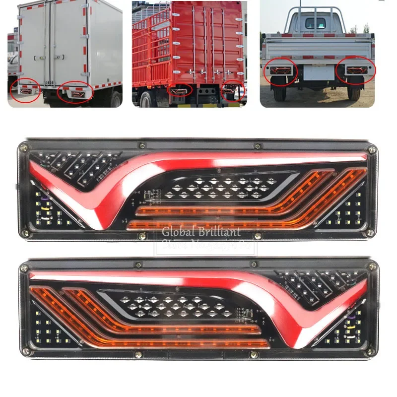 

2pcs 12-24V LED Truck Tail Light Rear Lights Turn Signal Brake Reverse Signal Lamp Trailer Lorry Bus Camper Caravan RV Tractor