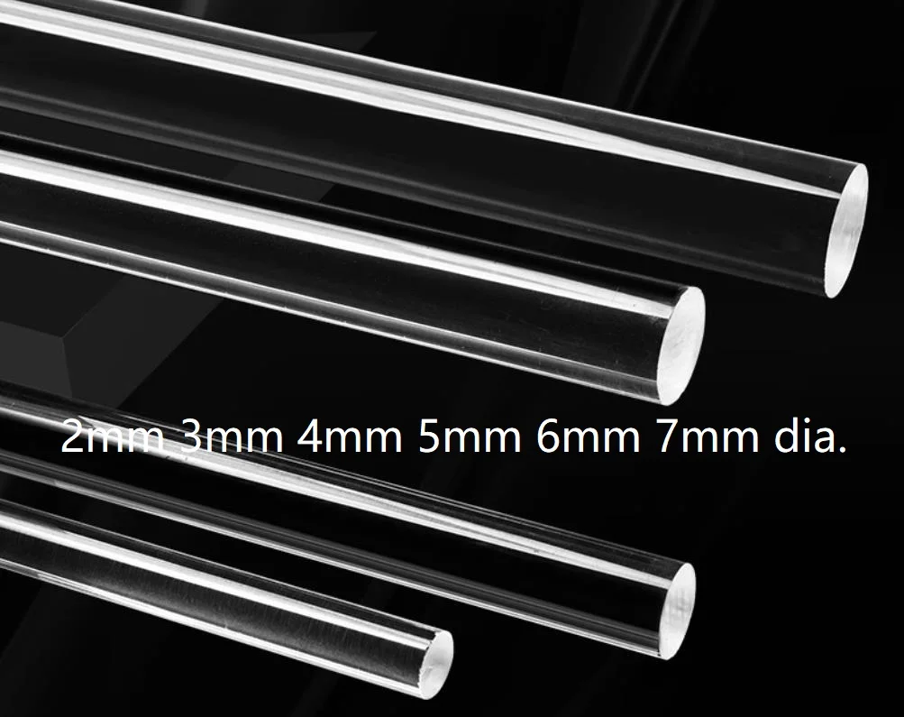 6pcs 2mm 3mm 4mm 5mm 6mm 7mm dia. organic glass rod  light guide PMMA bar Acrylic stick perspex CRYSTAL POINT pillar plexiglass