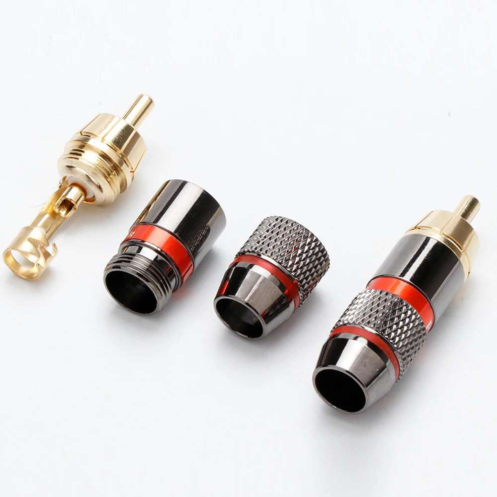 Connecteur RCA en alliage métallique, 4 pièces, vis verrouillée pour soudure, plaqué or, prise mâle RCA, adaptateur Jack pour câble vidéo audio jusqu'à 6mm