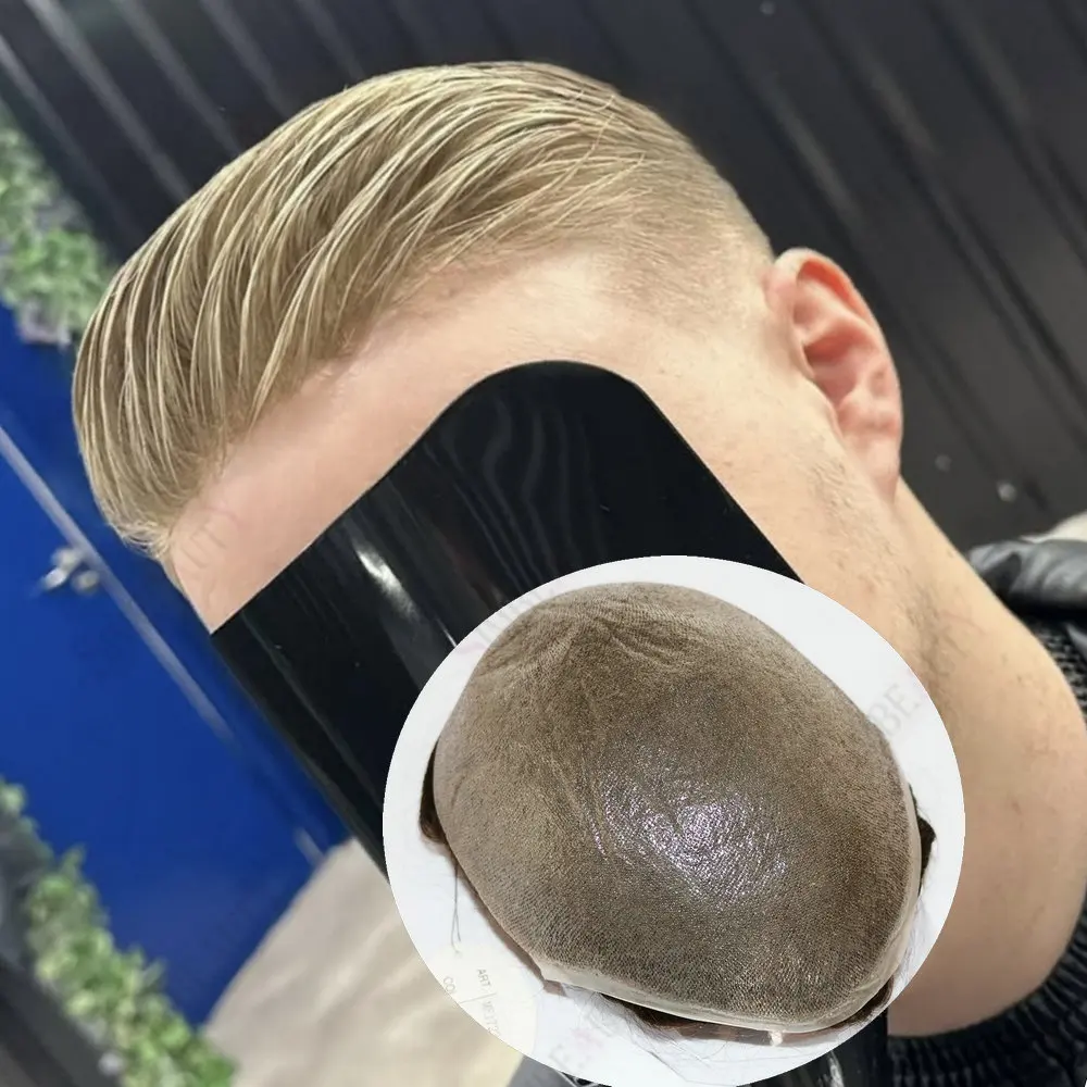 

6"Male Hair Prosthesis Super Ultra-Thin 0.02mm Skin Wigs Men Toupee Human Hair Blonde Grey Black Hair Men's capillary prosthesi