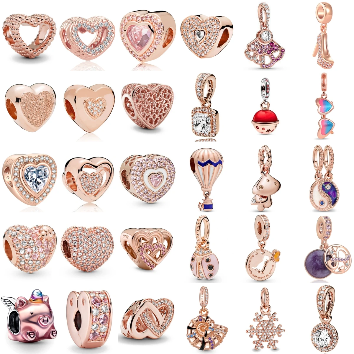 Best 925 Silver Rose Gold Snowflake Glasses Conch Hot Air Balloon Pendant Beads fit Original Charms Bracelet DIY Women Jewelry