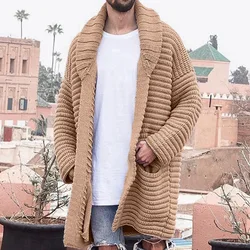 Japan and South Korea Autumn Winter Men's Fashion in The Long Cardigan Sweater Simple Lapel Long Sleeve Men's Woolen Coat M-3XL