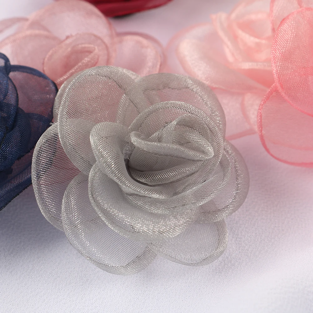 Handmade Flower Patch Chiffon Organza Rose Flowers For DIY Crafts Children Hairpin Decoration Clothing Accessories