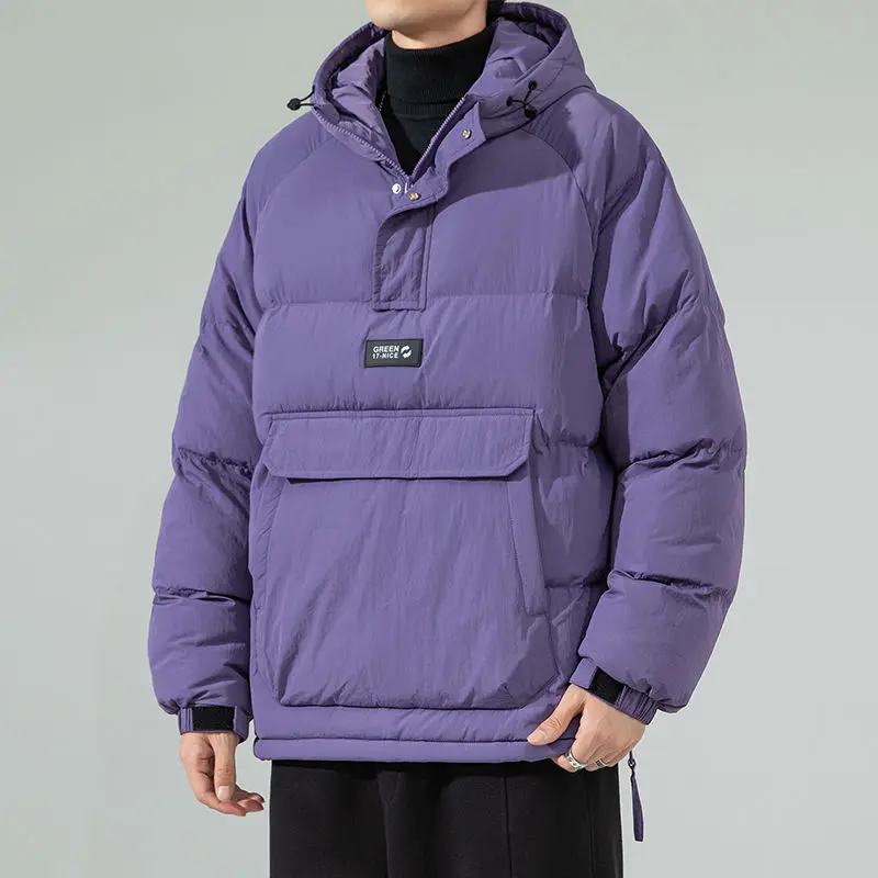 Jaqueta japonesa de algodão acolchoado masculina, pulôver espesso, casacos com capuz, parkas quentes, casal da moda, bolso grande, outono, inverno, novo