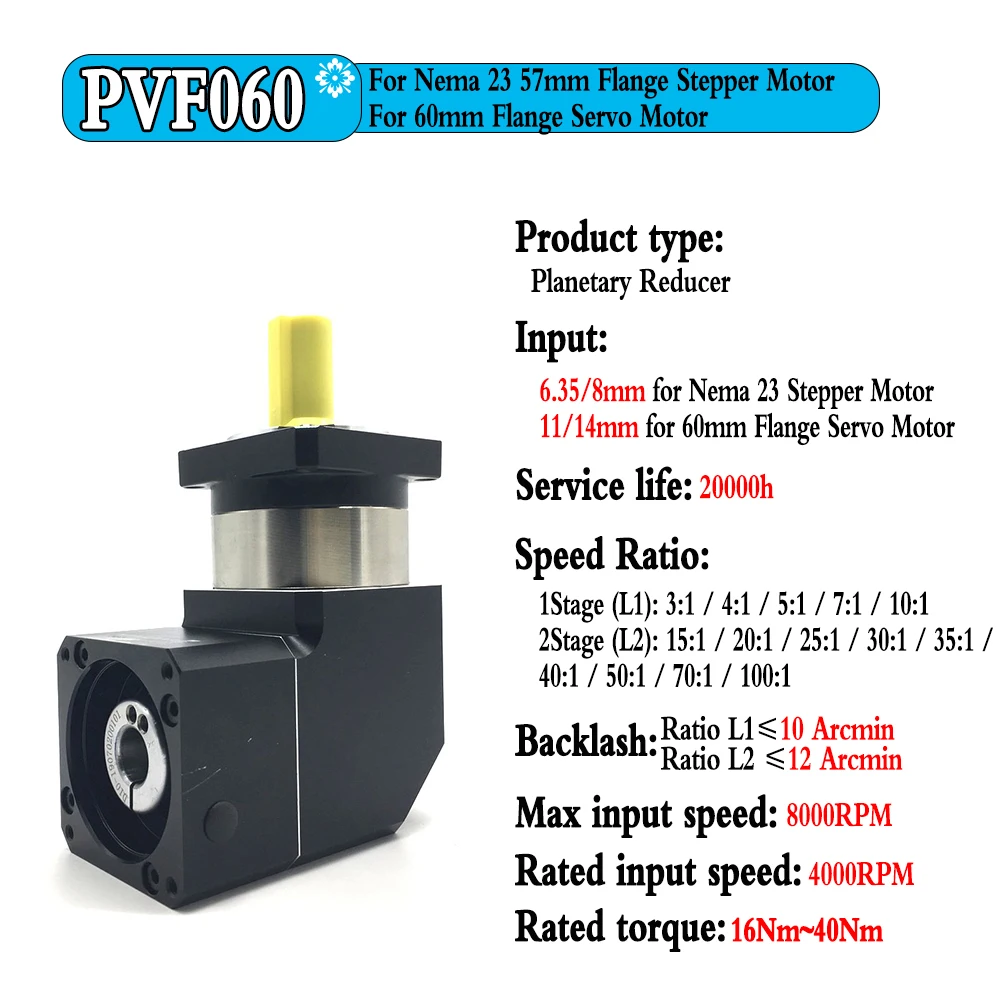 Imagem -02 - Ângulo Direito Engrenagem Planetária Redutor Servo Motor Redutor 90 Graus Relação 3:1100:1 Caixa de Velocidades para 60 80 90 130 Servo