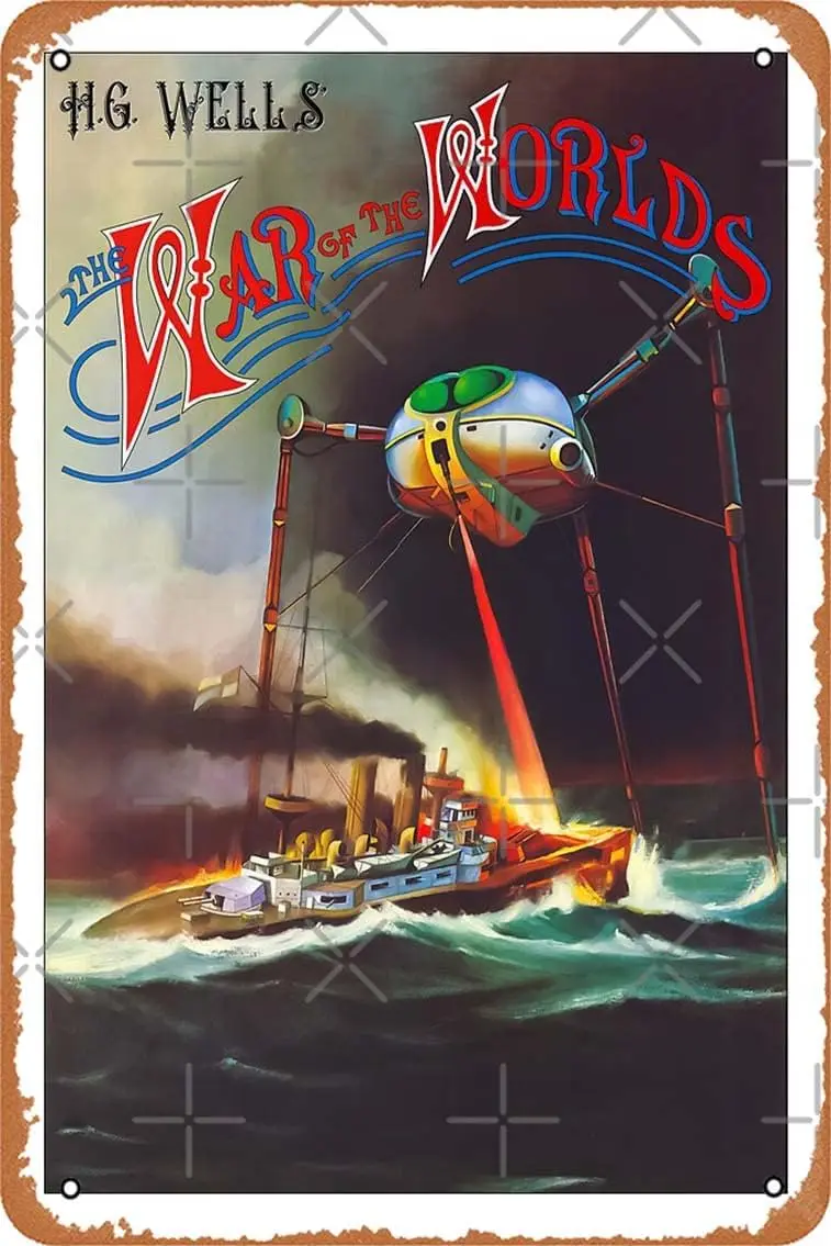 H.G. Wells - The War Of The Worlds Art Board Print Metal Sign Retro Home Decorative Vintage Tin Sign 12 x 8 Inch