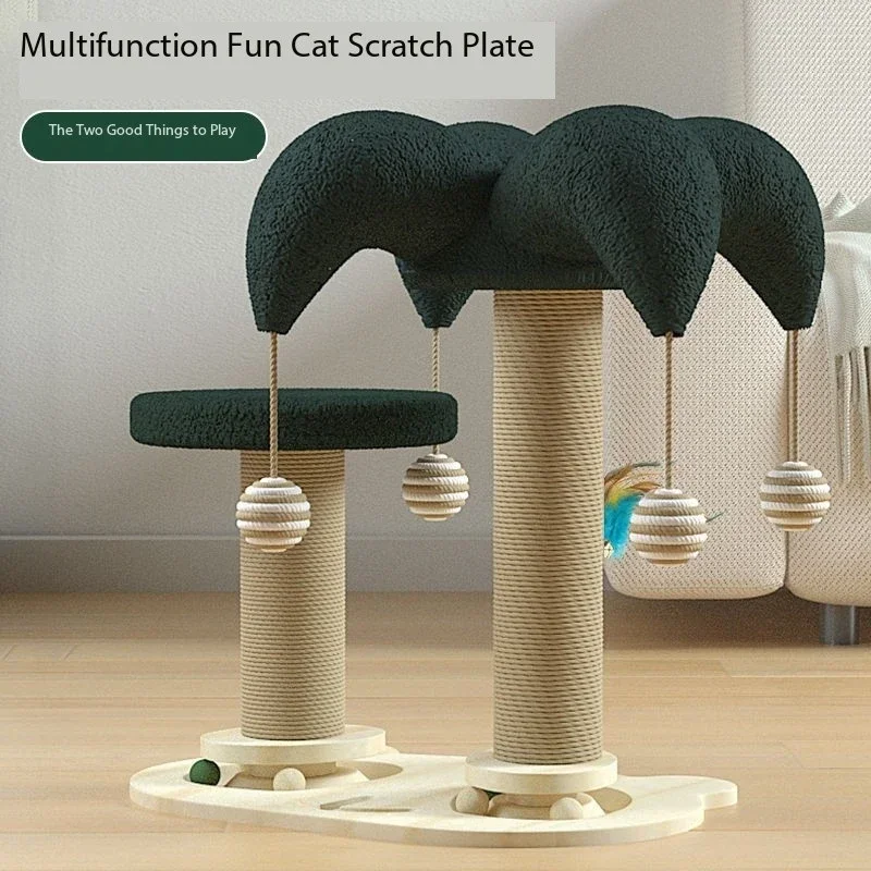 Hat Shaped Heightened Vertical Sisal Solid Wood Cat Scratching Post Cat Toy