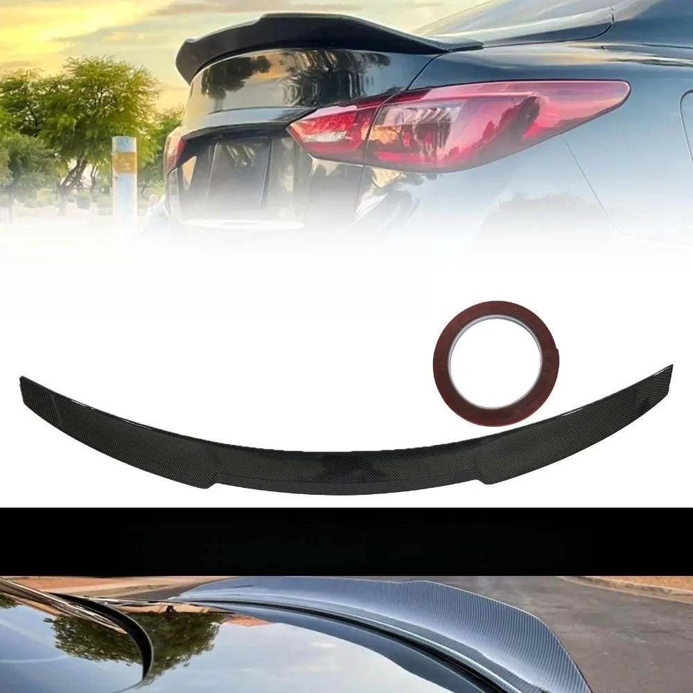 

Fit 2014-2024 Infiniti Q50 M4 Style Carbon Fiber Look Rear Trunk Spoiler Wing