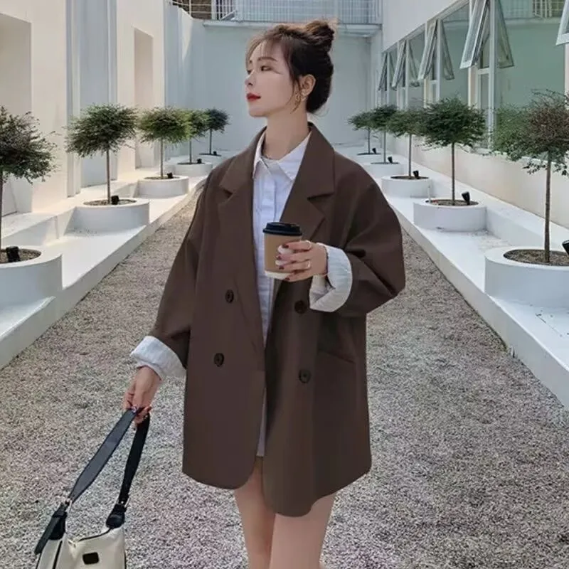 

Винтажный коричневый блейзер, женский элегантный официальный женский весенне-осенний модный шикарный повседневный пиджак с длинными рукавами, 2025 г.