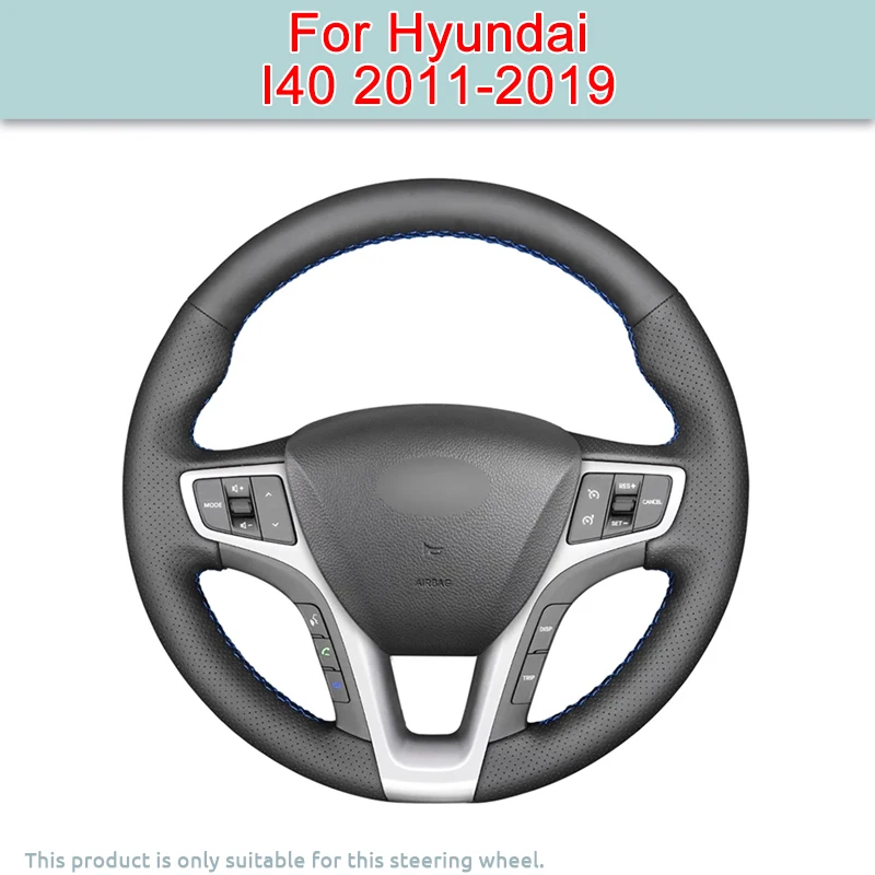 DIY Pokrowiec na kierownicę samochodową do Hyundai I40 2011-2019 Pokrowiec ze sztucznej skóry na kierownicę Oryginalny czarny Odporny na zużycie