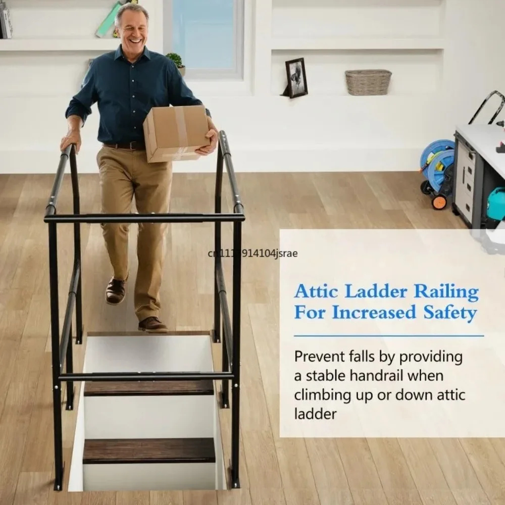 For Telescopic Double Handrail Attic Ladder With Three‑Sided Safety Guardrail For House Garage Storage Attic