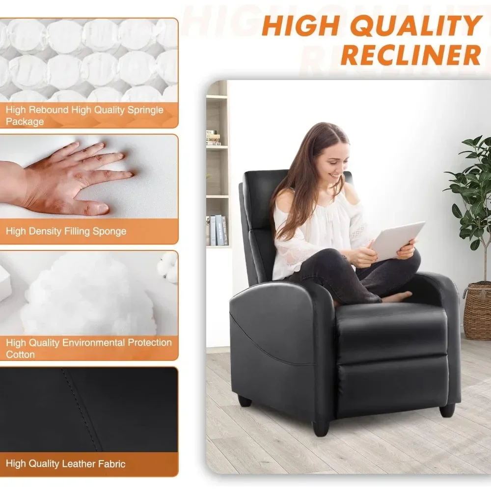 Recliner Chair for Adults, Massage PU Leather Small Recliner Home Theater Seating w/ Lumbar Support, Adjustable Reclining Chair image 4