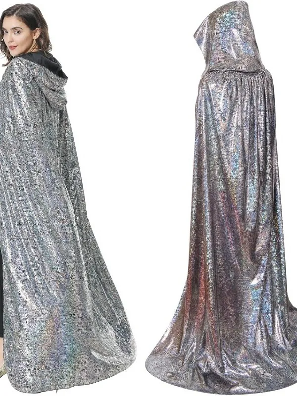 Halloween Stage Costume Pure Color Bright Surface Witch  Cloak Theatrical Role Play Robe Polyester Spring Fashion