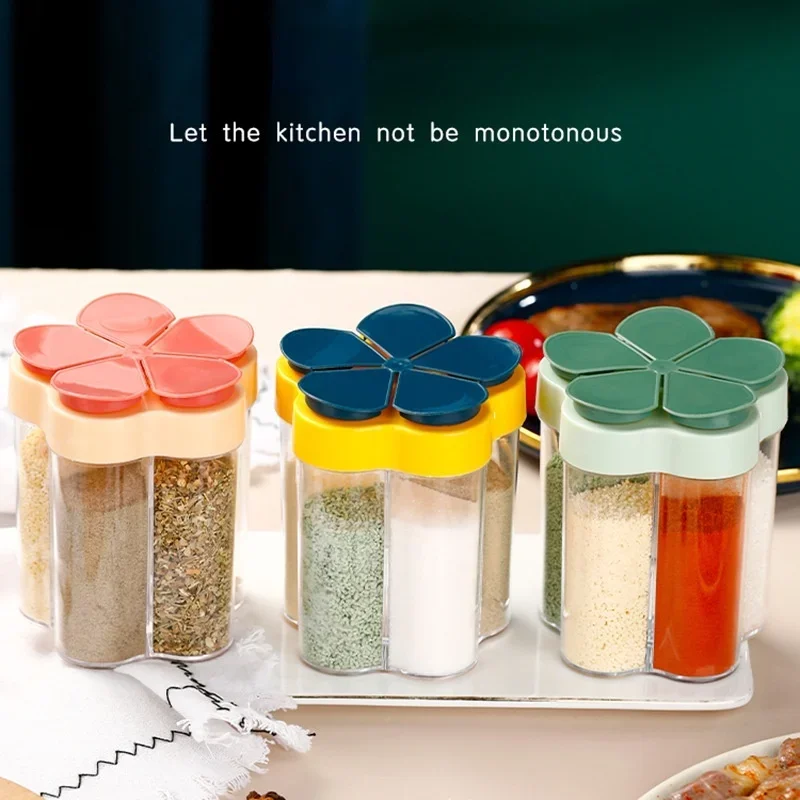 5 In 1 Seasoning Jar Plastic Container Seasoning Bottle Spice Organizer Outdoor Camping Seasoning Container Kitchen Gadget Sets