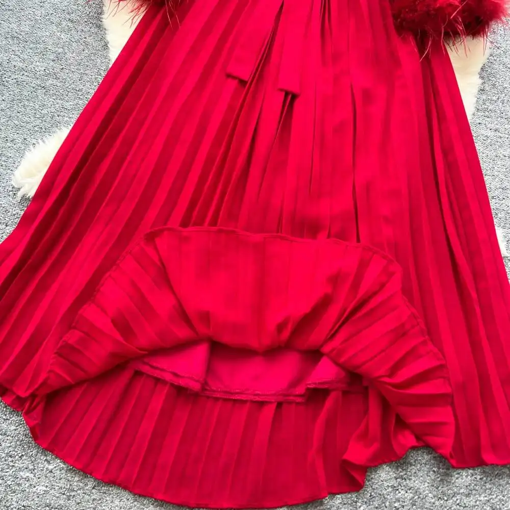 Chic vintage col rond froncé strass mince élégant fée mode coréenne Boho robe d'été femmes vêtements robe longue