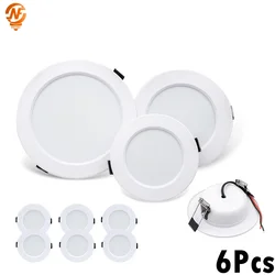 6Pcs LED Downlight 5W 9W 12W 15W 18W AC110V 220V DC12V 24V Recessed Ceiling Lamp Round LED Panel Down Lights Spotlight Lighting