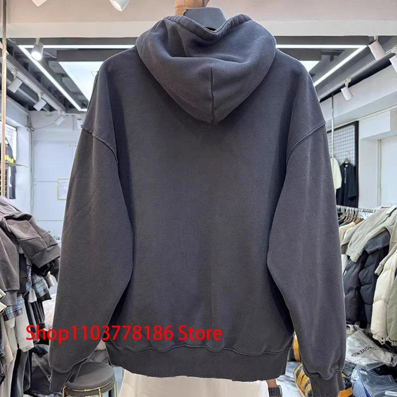 Europe America High Street Heavy Wash Old Holes Rotten Edge Sweatshirt Autumn Winter Retro Fleece Loose Hip Hop Hoodie Pullover