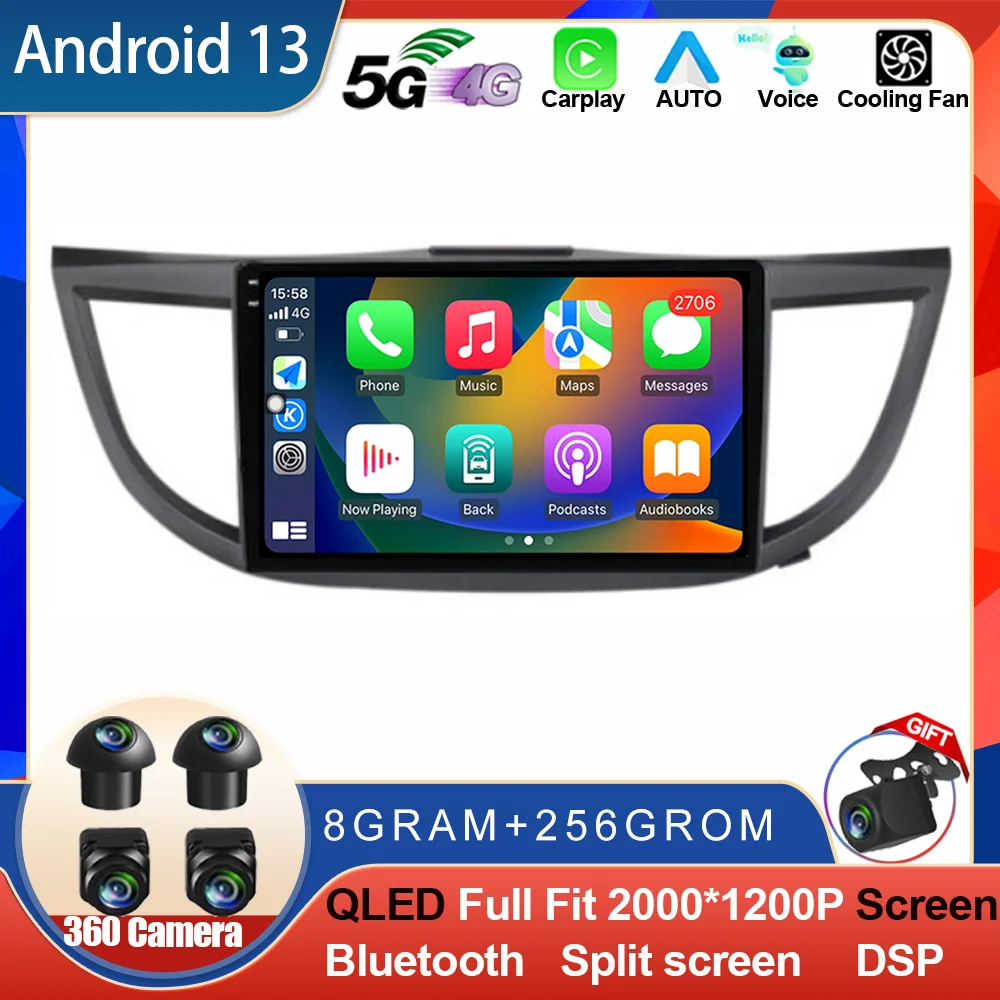 Android 14 Voor Honda CR-V Crv 2012 2013 2014 2015 2016 Autoradio Multimedia 4G Wifi Videospeler Gps Navigatie Carplay Headunit