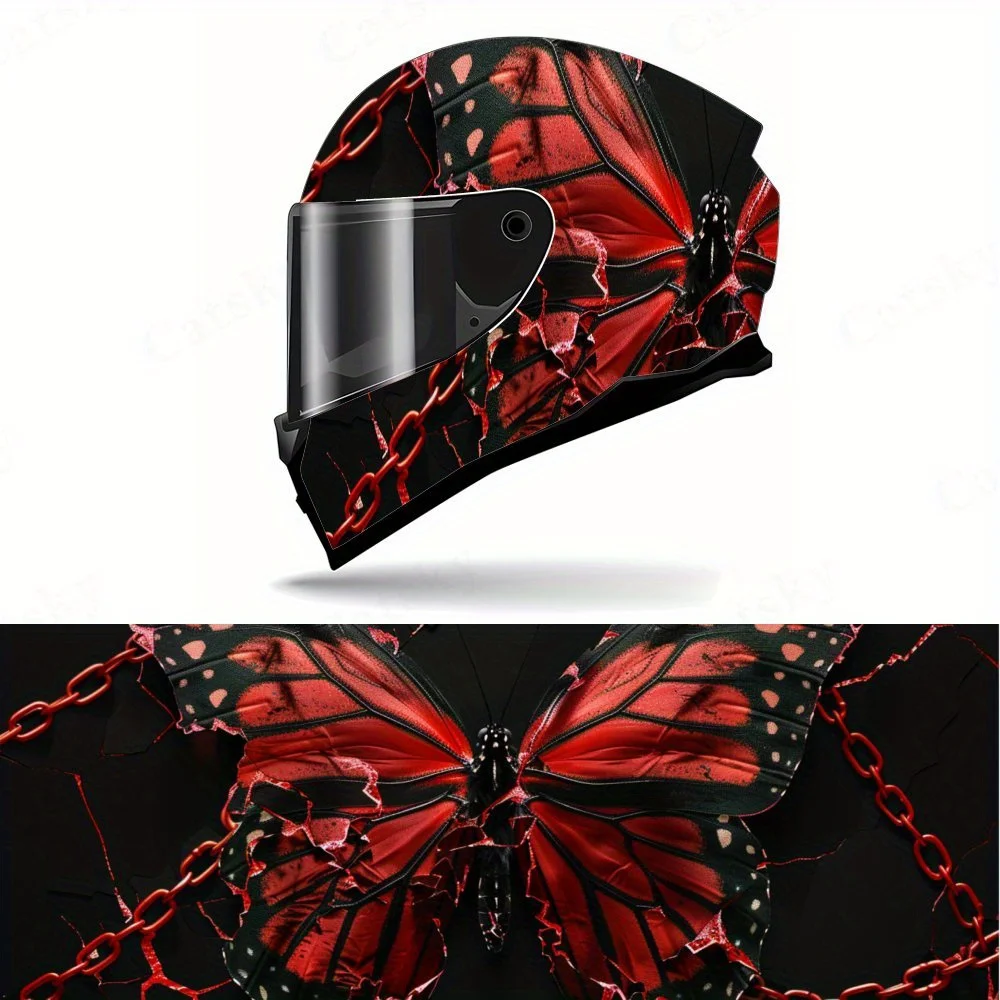 Chained Butterfly Shadow Helmet Vinyl Wraps, Waterproof Scratch-Resistant Full Face Helmet Decals, Durable PVC Artistic Design,