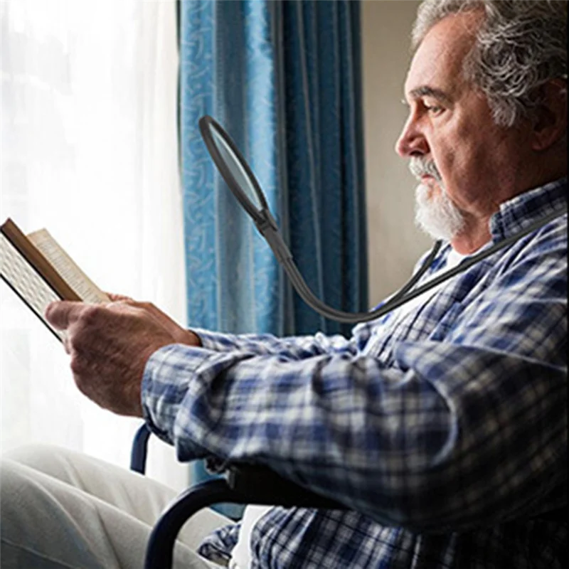 Ручная настольная лупа с большой линзой на шее и 24 ультра яркими светодиодами, USB-стекло, портативная HD-лупа для чтения пожилых людей