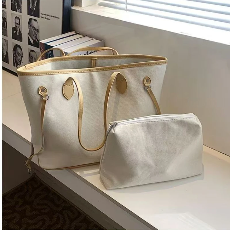 2024 New Japanese Korean Version of Large Capacity Underarm Ladies Commuter Tote All-in-one Single Shoulder Carrying Canvas Bag