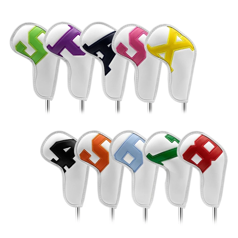 10Pcs PU Leather Golf Head Cover Waterproof Headcover Golf Iron Club Head Cover X5QF