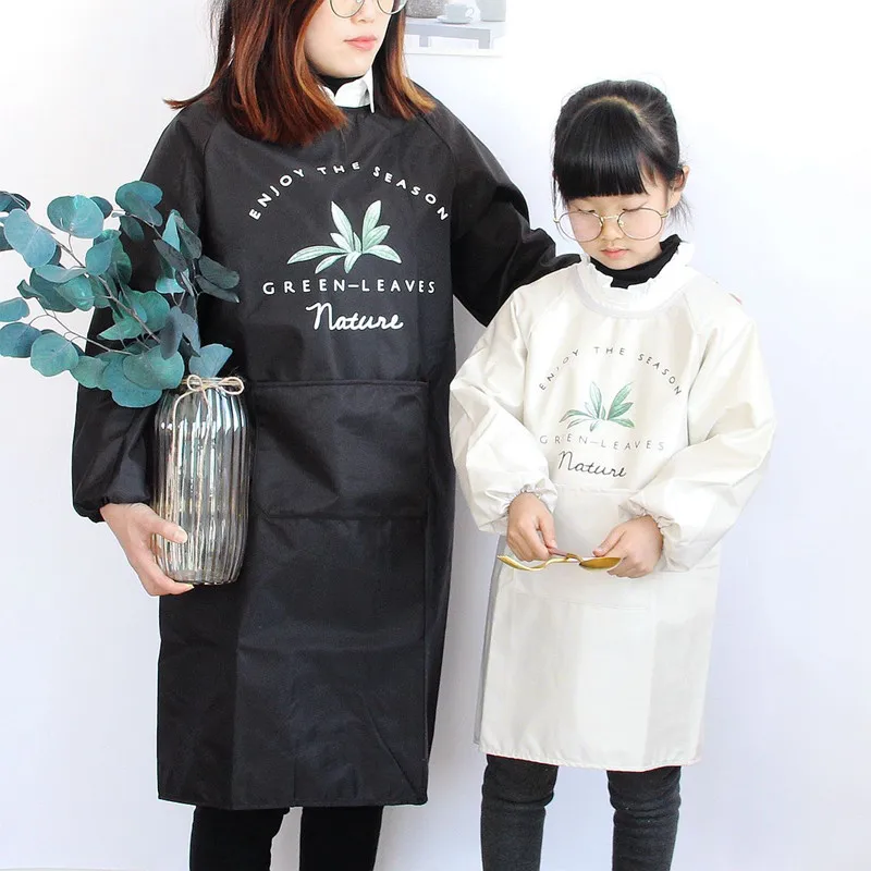 

Nordic Long Sleeves Apron For Adult Kids Overalls Waterproof Oil Resistant Parent-child Kitchen Aprons Painting Household Covers