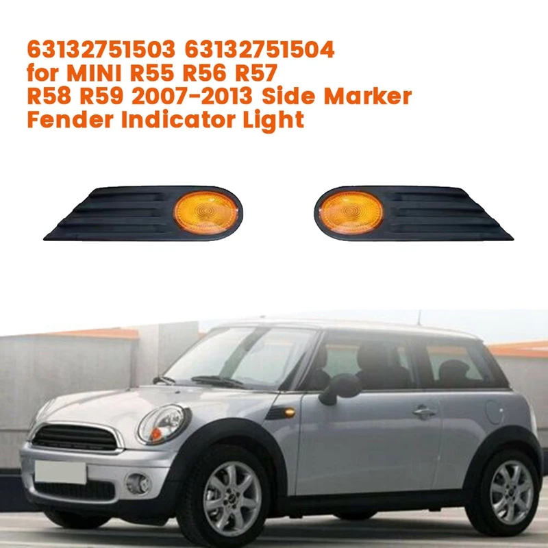 1 par de luces indicadoras de guardabarros 63132751503 / 63132751504   Para MINI R55 R56 R57 R58 R59 07-13 Panel embellecedor de señal de marcador lateral