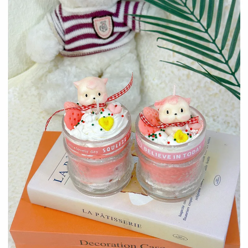 White Peach Oolong Scented Candle. Simulation Cute Dessert Cake Pink Cup Wax Atmosphere Birthday Wedding Souvenir