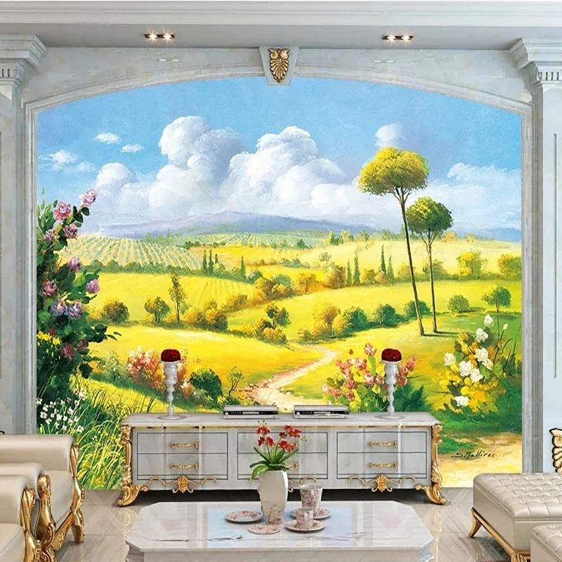 

Custom 3D Murals European Pastoral Landscape Oil Painting Photo Wallpaper Living Room Backdrop Decor Wall Cloth Papel De Parede