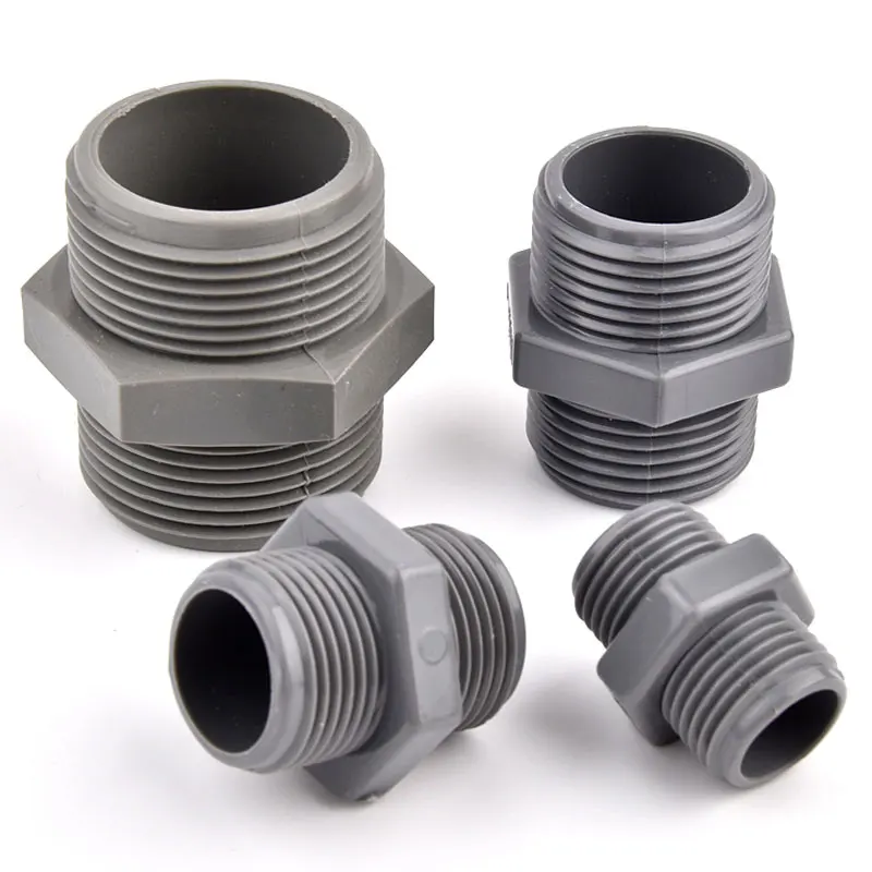 2Pcs 20/25/32/40/50mm Grey PVC Straight Thread Connector Aquarium Fish Tank Water Supply Tube Joint Garden Irrigation Fittings