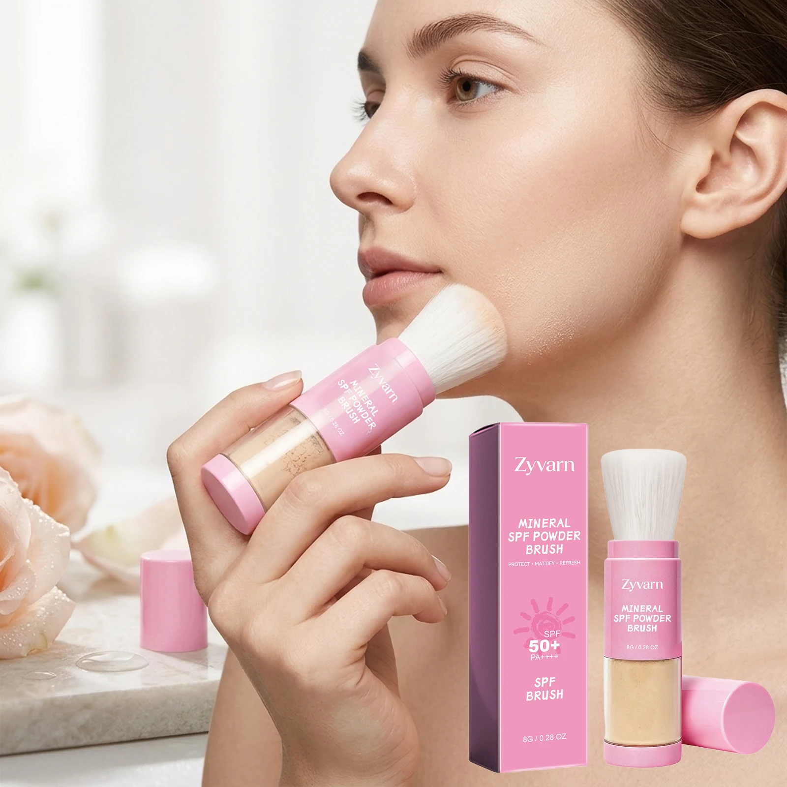 SPF 50 Mineral Sunscreen Loose Powder Broad Spectrum UVA/UVB Protection Sun Block Sweatproof On-The-Go Use Sunscreen With Brush