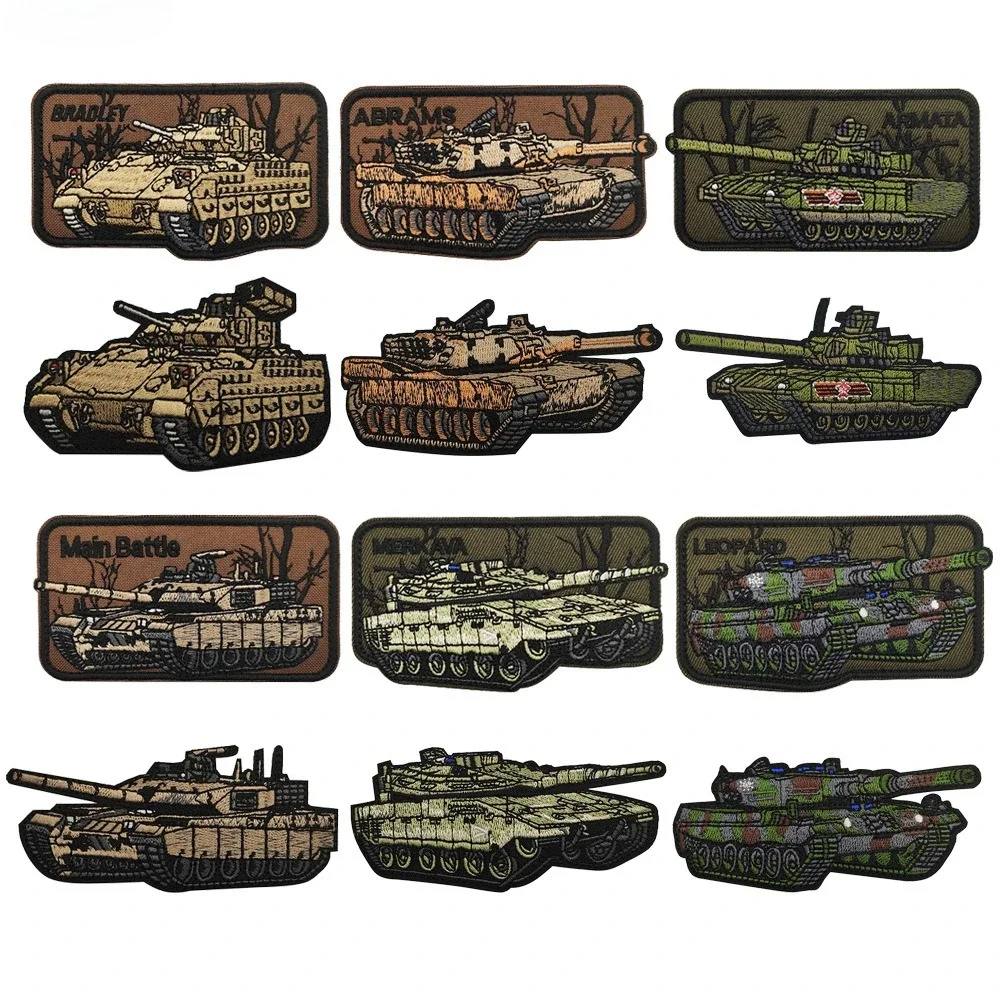 Taktischer Panzer-Aufnäher – Bradley/Abrams (USA), Leopard2 (DE), Merkava (IL), Armata (RU), VT (CN) – Klebender Magic-Tape, Braun-Grün – Detail 1