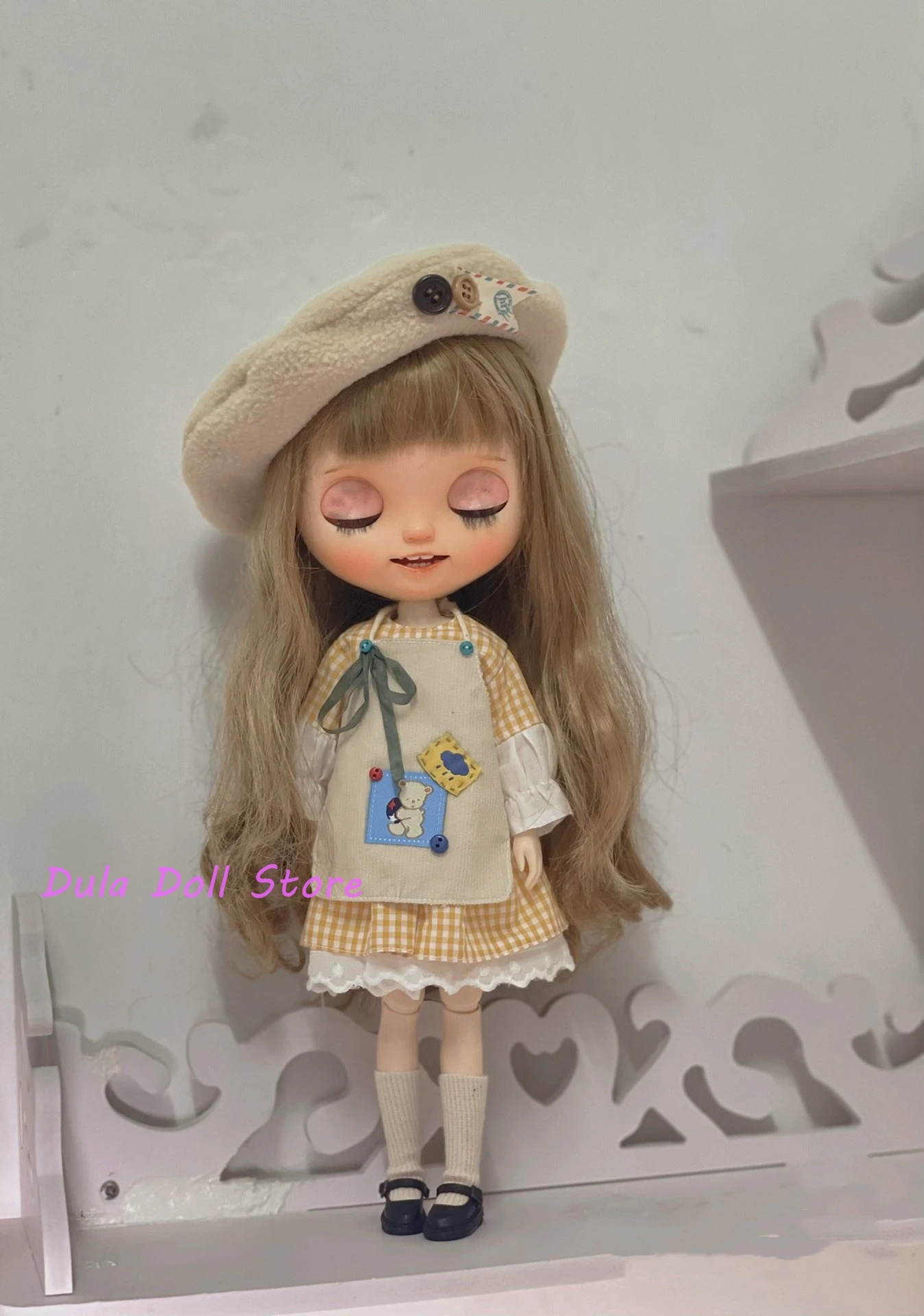 

Dula Doll Clothes Dress Yellow checkered skirt Blythe Qbaby ob24 ob22 Azone Licca ICY JerryB 1/6 Bjd Doll