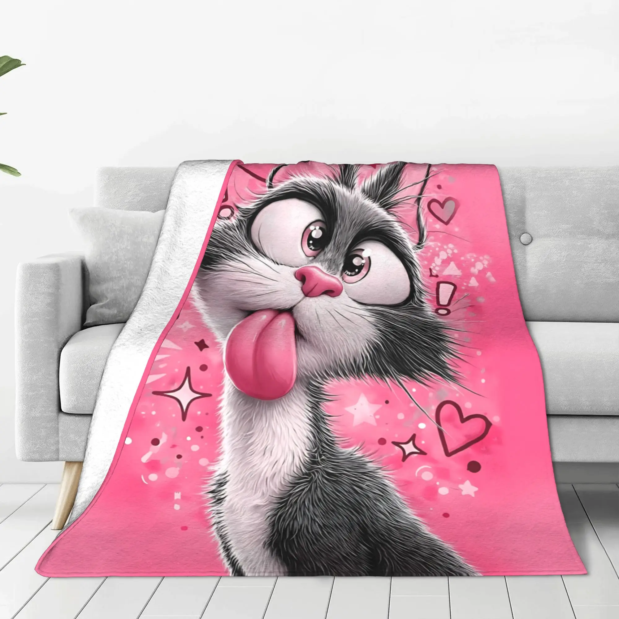 1PC Home Cute Cat Kawaii Blanket Throw Blanket  Novelty Warm Blanket All Season Gift for Happy Halloween Give Thanks