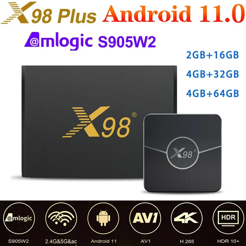 X98Plus Amlogic S905W2 Smart TV Box Android 11 TV BOX 2.4G 5G Wifi BT4.0 HDR AV1 4K Media Player 4GB 32GB/64GB Set Top Box HDR10