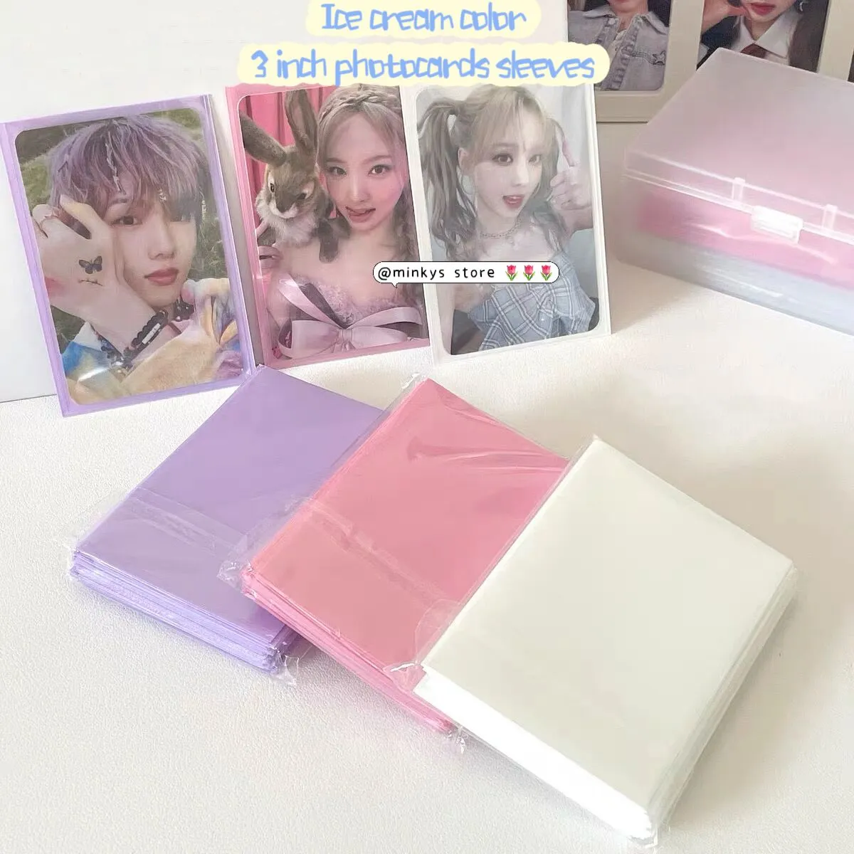 MINKYS  ice Cream Color 50pcs/pack Kpop Toploader Card Bag Photocard Sleeves Idol Photo Cards Protective Storage Bag
