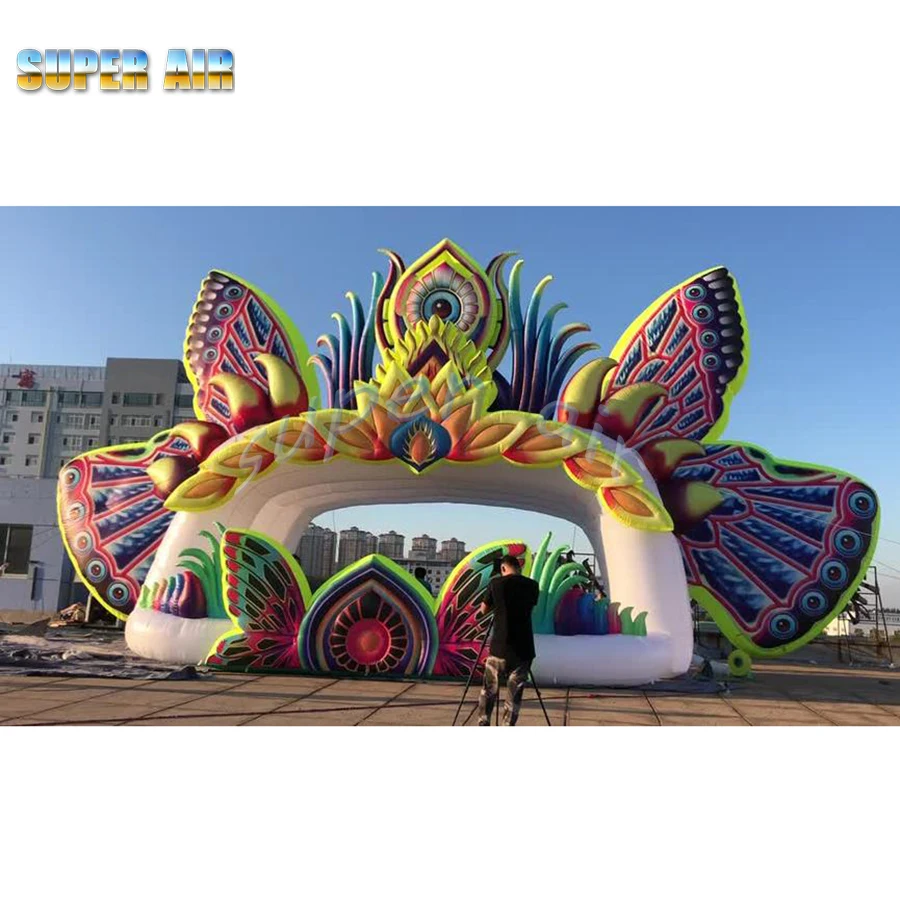 Tienda de campaña inflable de estilo mariposa gigante con logotipo personalizado, telón de fondo para escenario, nuevo diseño