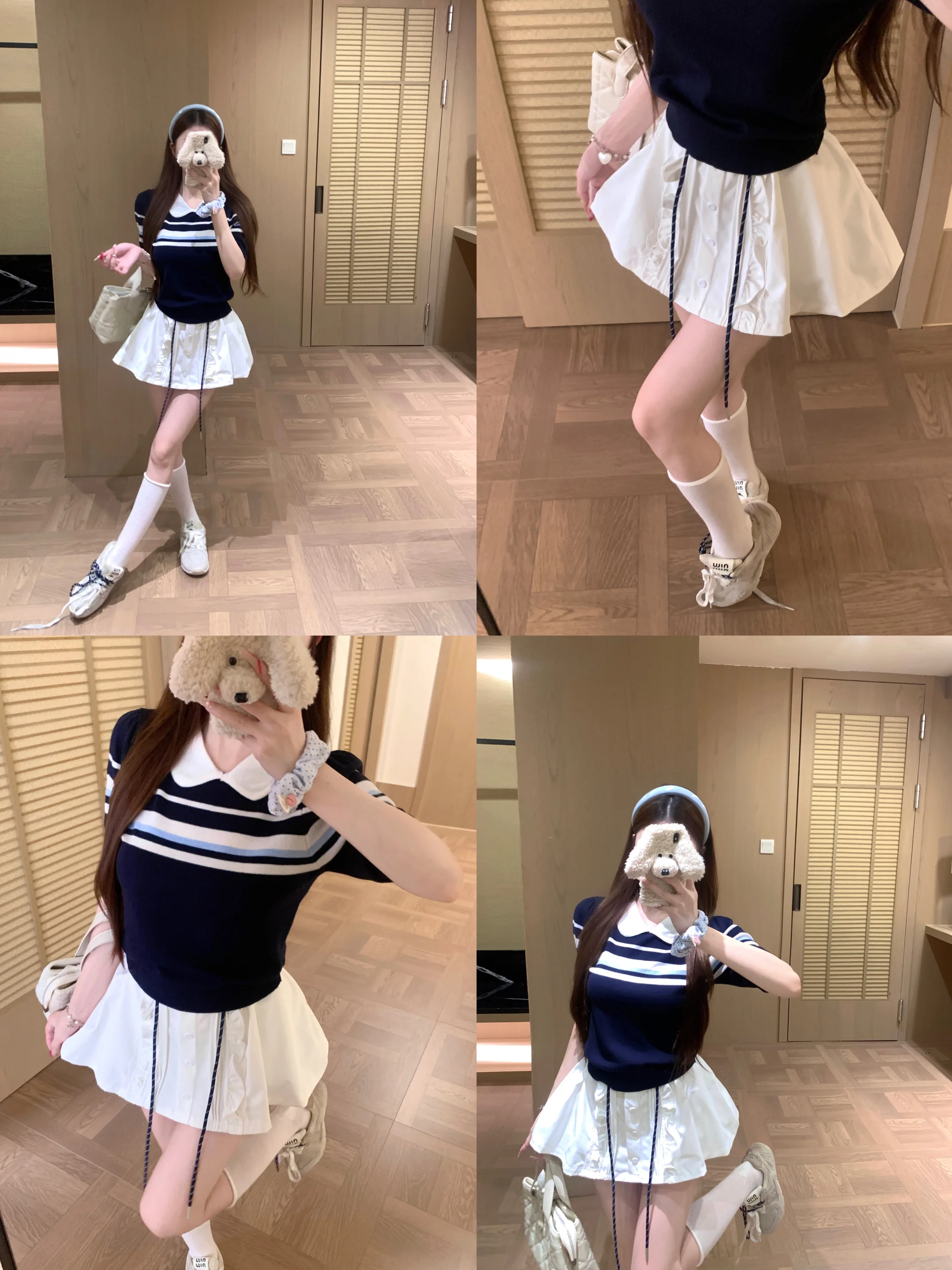 

Kumikumi College Style Color Block Stripe Knitwear Top And High Waist Short Skirt Two Piece Set Women Summer Slimming Fashion