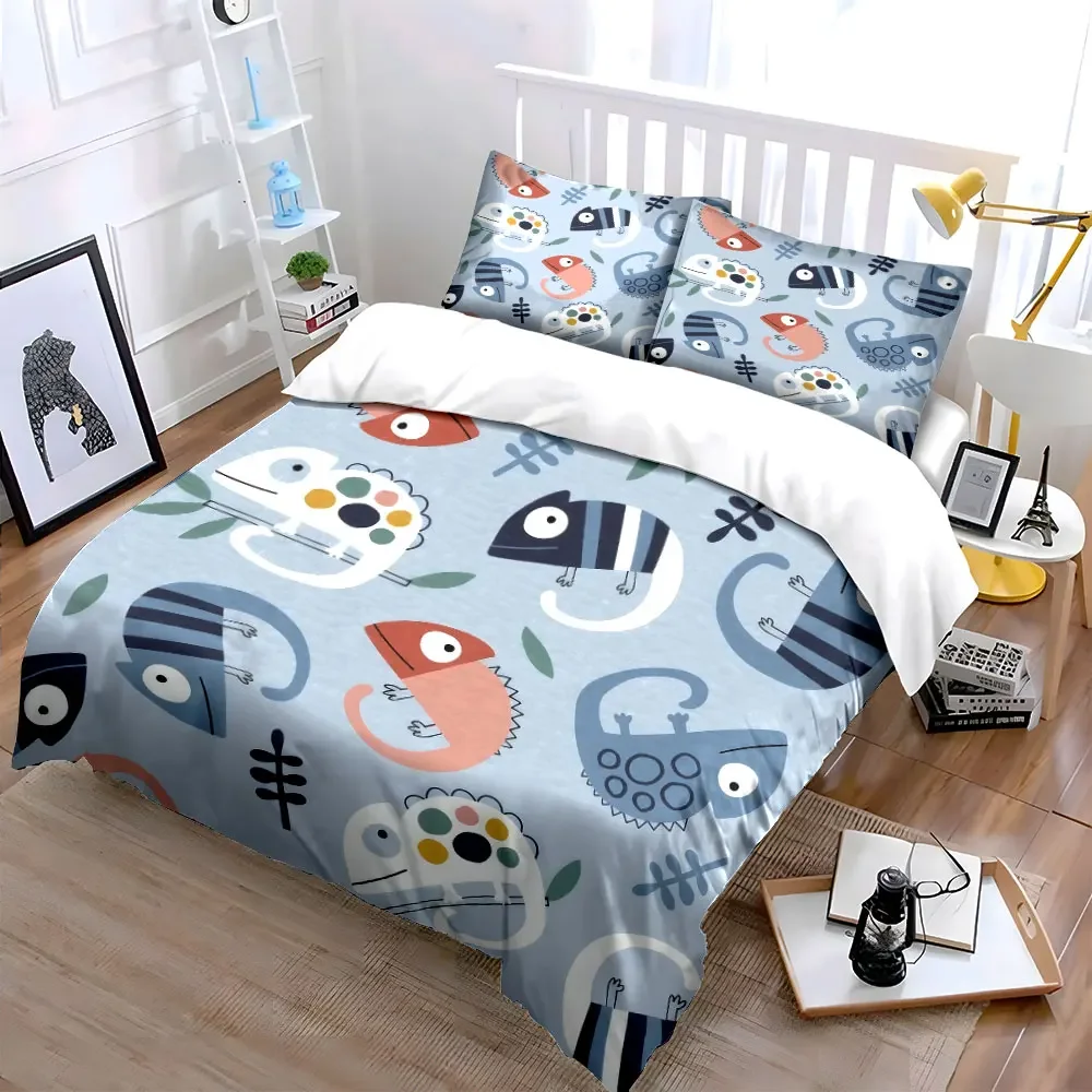Colorful Chameleon Pattern Decoration Set Soft Comfortable Duvet Cover Bedding Set Included 1*Duvet Cover & 2*Pillowcases,gift