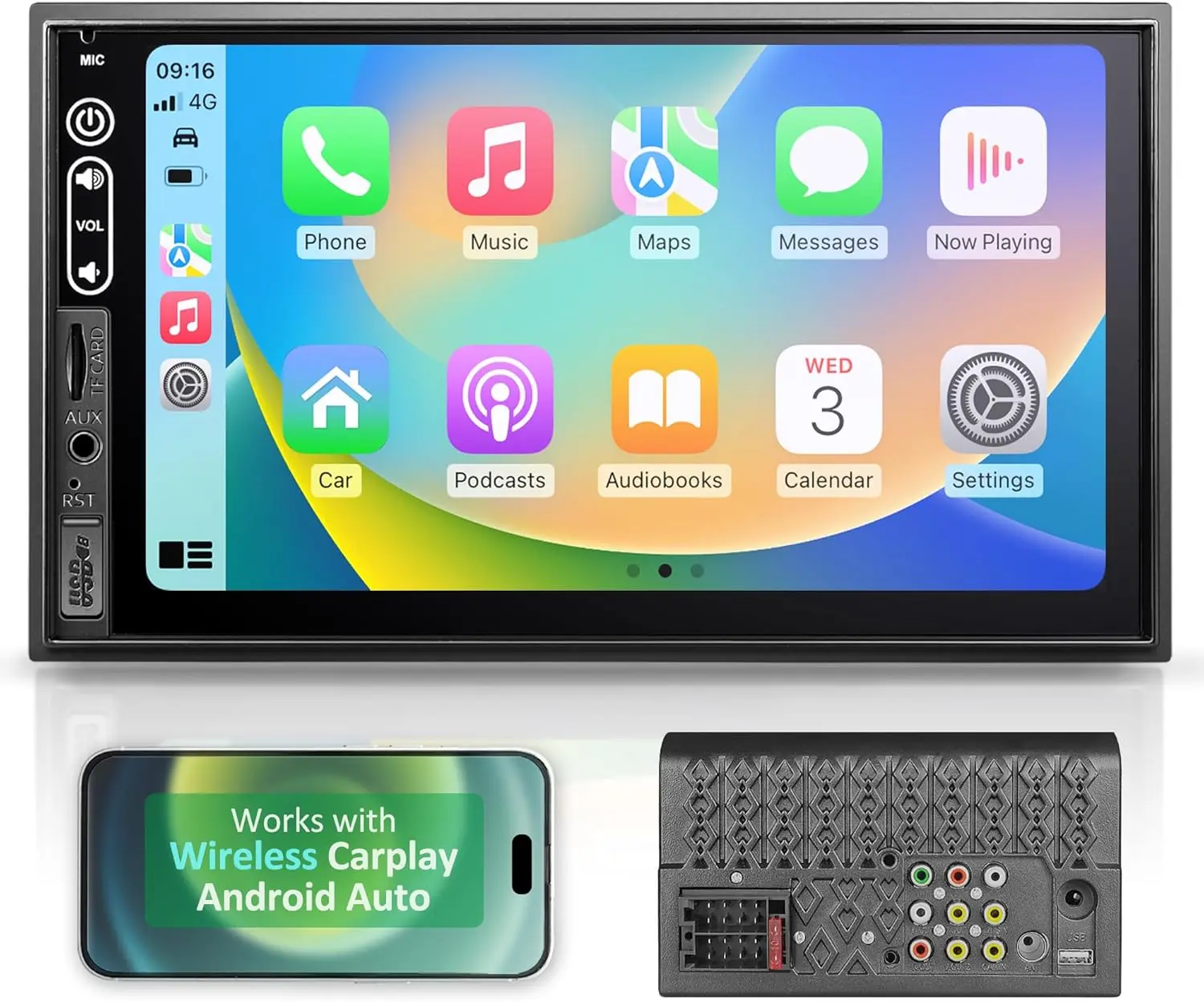 

7-дюймовая автомобильная магнитола с сенсорным экраном, беспроводным Apple CarPlay, Android Auto, Bluetooth, AUX, FM-радио