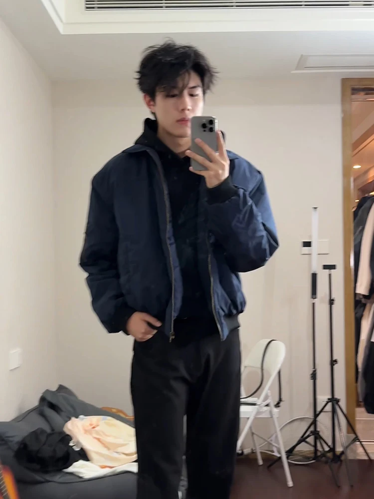 

Мужская куртка-бомбер свободного кроя из хлопка и полиэстера для работы, осенне-зимняя, теплая, на молнии