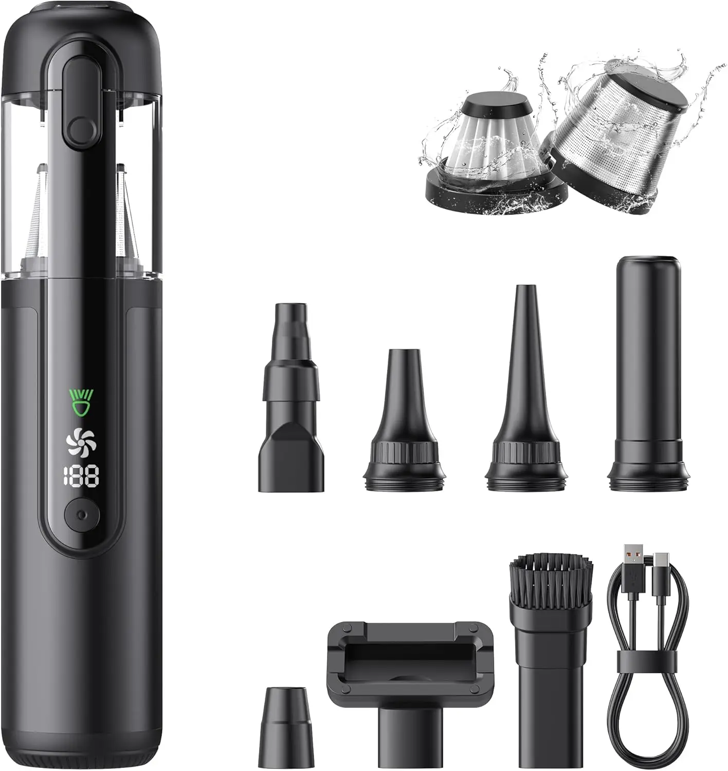 

Portable Cordless Car Vacuum 18000Pa 4-in-1, 120W Brushless Motor, 7800mAh Battery, LED Light, Rechargeable Handheld Vacuum for