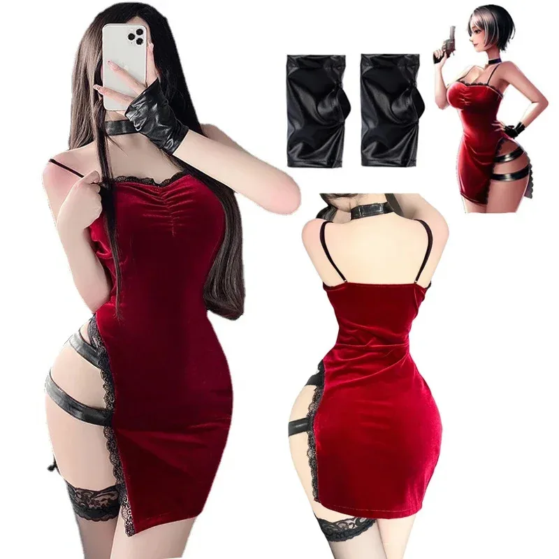 

Sexy Ada Wong cosplay dress movie Secret Service sweaters uniform sexy red dress lace cheongsam lingerie Halloween costume