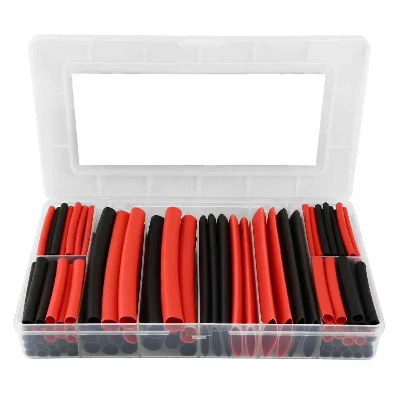 ELECTRAPICK 142pcs Boxed Black And Red G-type Double Wall Heat Shrink Tube Shrinkable Waterproof Transparent 3:1 Adhesive Set