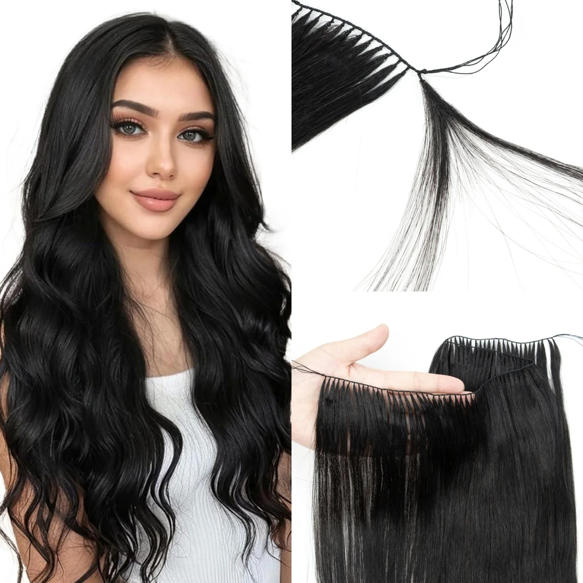 

Невидимые наращивание волос с перьями, человеческие волосы, пучки волос с кончиками перьев, натуральные пришитые микрокольцами, уток волос 40 см, 100 прядей