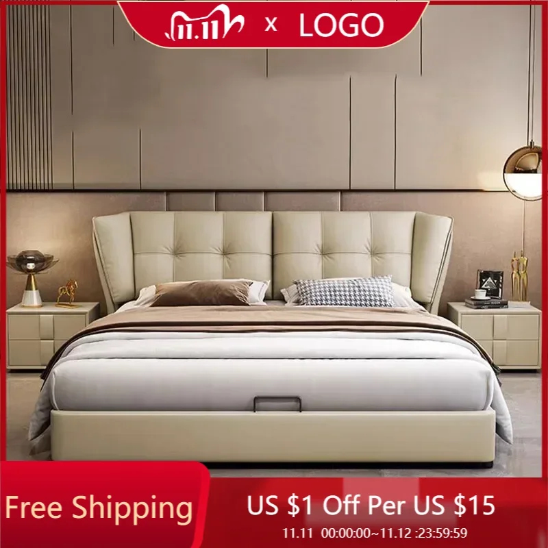 

Support Luxury Double Bed Wooden Nordic Unique King Size Frame Double Bed Modern Unique Cama Matrimonial Bedroom Furniture