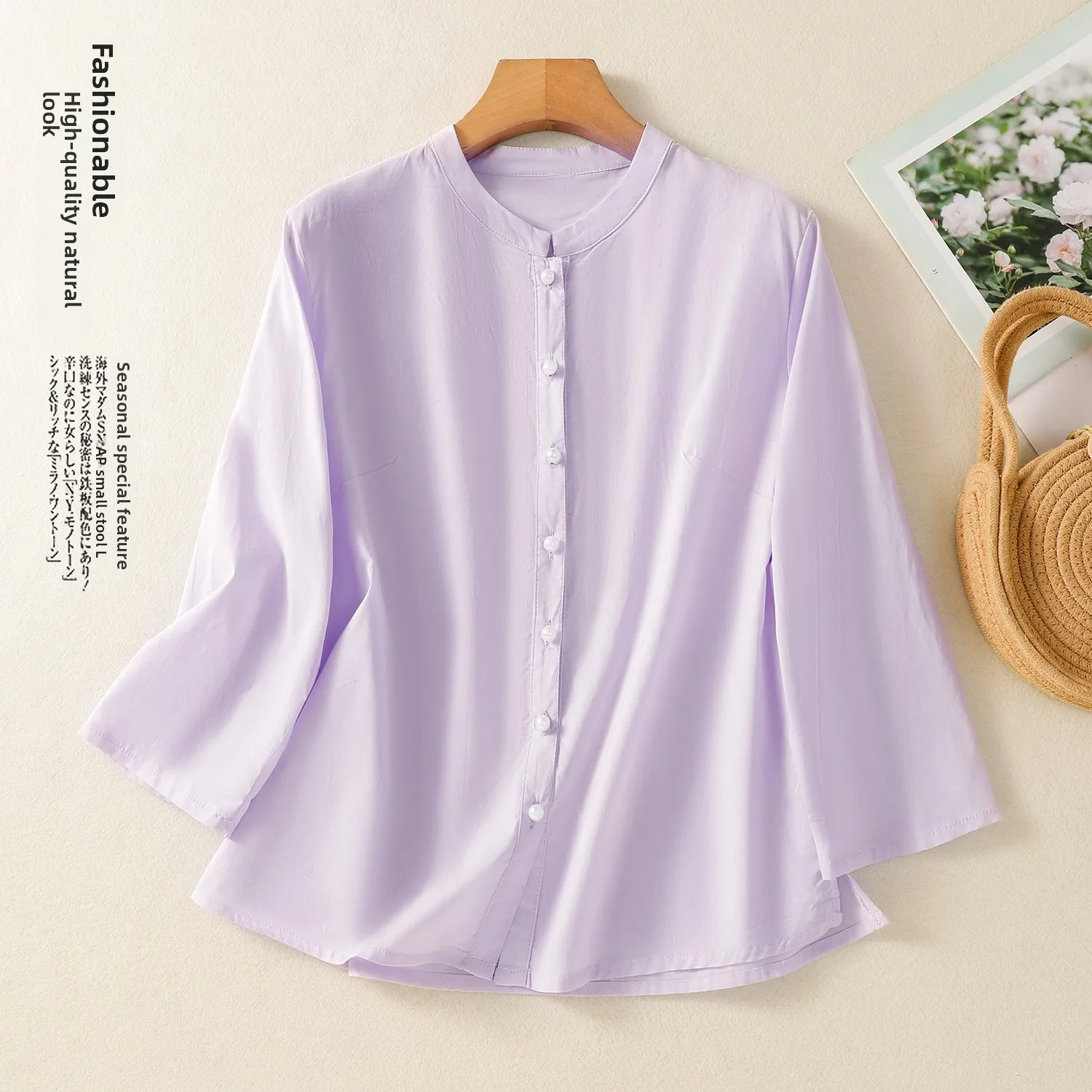 

Women's Linen Shirt Summer Loose round Neck Design Sensation Spring Autumn Cotton Linen White Shirt Versatile Straight Cut Bu...